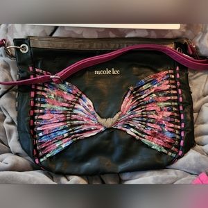 Nicole Lee Black Flower MultiColor Butterfly Shoulder Bag